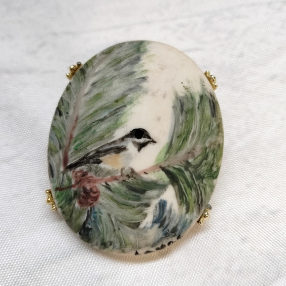 Handcrafted Bird Brooch Pin with Gold Accents Porcelain - Picture 6 of 8